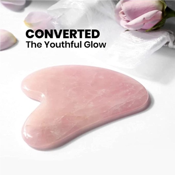 Facial Spa Kit. Natural Rose Heart Shape Crystal Gua Sha Tools for Face Scraping - Picture 4 of 10